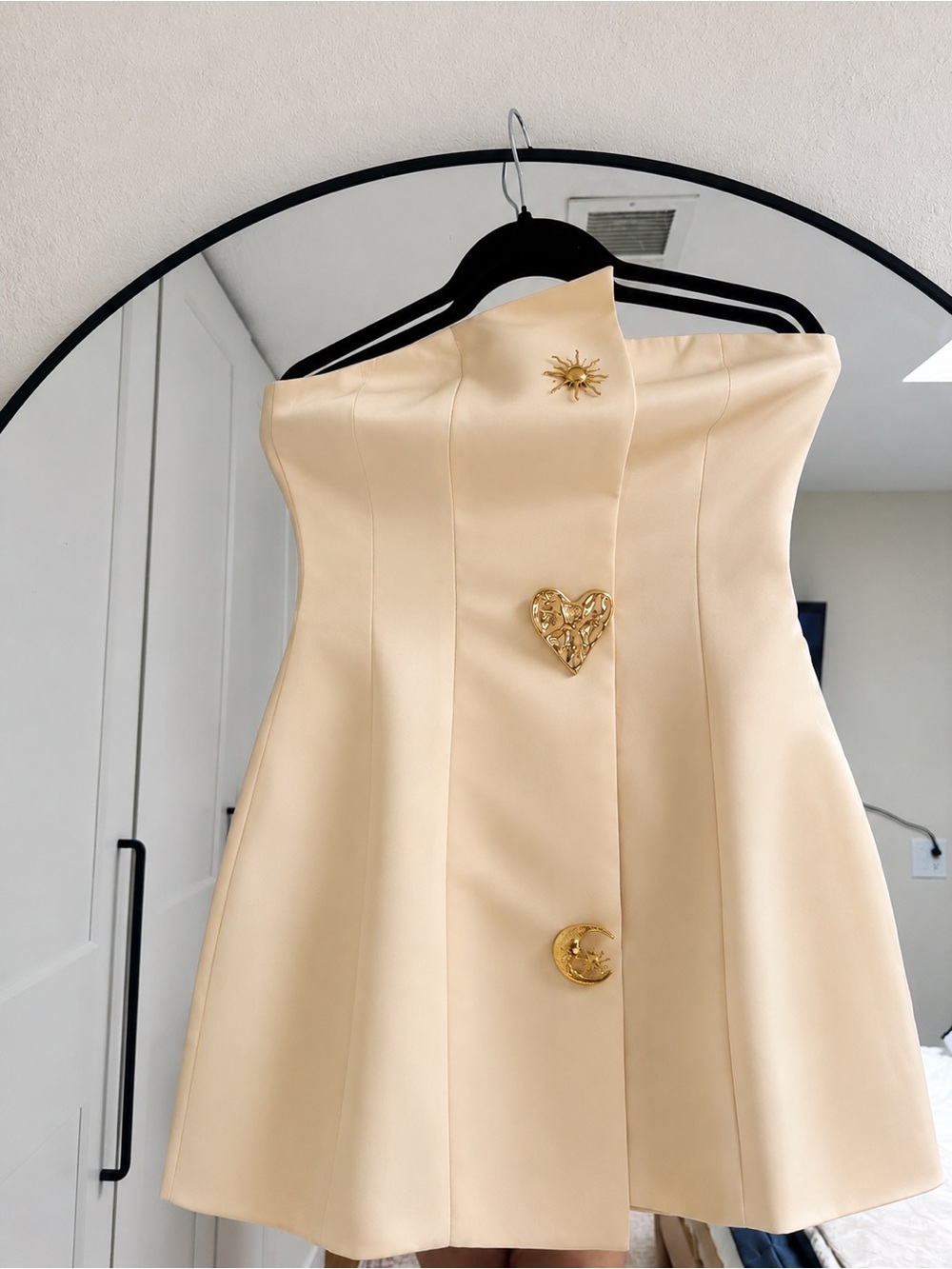 Commense Strapless Butter Yellow  A-Line Dress with Gold Accent Buttons Medium